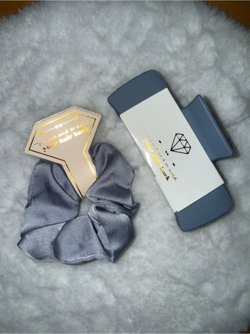 Blue Satin Hair Scrunchie with Matching Claw Clip